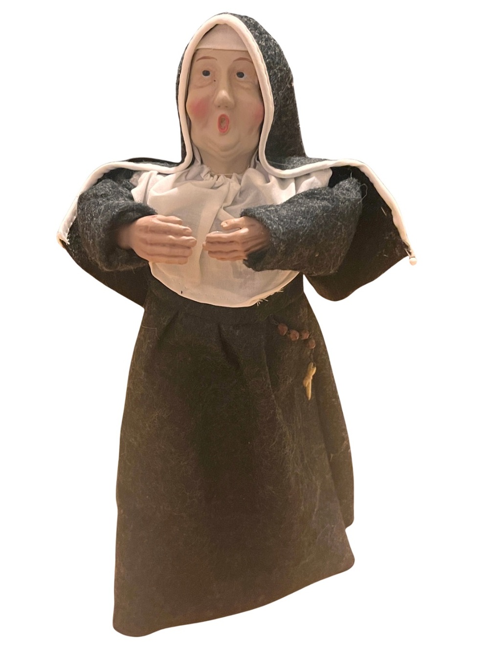 Vintage Christmas Caroler Nun Figurine - Handmade Felt Clerical Choir Doll